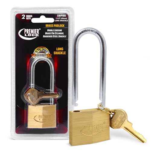 Premier Lock SBP09 Solid Brass Padlocks, 1-1/2-Inch, 1-Pack - size: 1-1/2-Inch, Long Shackle 1-Pack
