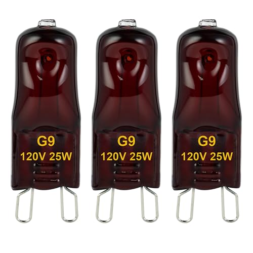 G9 Heat Lamp Bulbs for Reptile,Night Red, Mini Halogen Bulb 25W, Infrared Reptile Heat Lamp for Bearded Dragon Gecko Turtle Lizard, Pack of 3 - size: 25W-Pack of 3