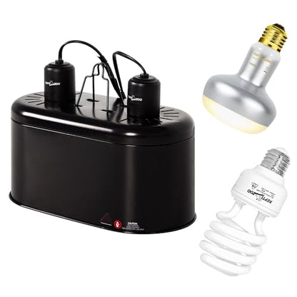 REPTIZOO Reptile Heat Lamp Combo Pack with Dual Reptile Light Fixture & 100W Intense Basking Spot Light 26W Energy Saving UVA UVB Bulb Spiral Compact Bulb 10.0