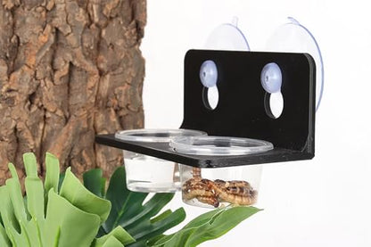Crested Gecko Feeding Ledge with 10PCS Gecko Food Water Dish - Black - color: Black