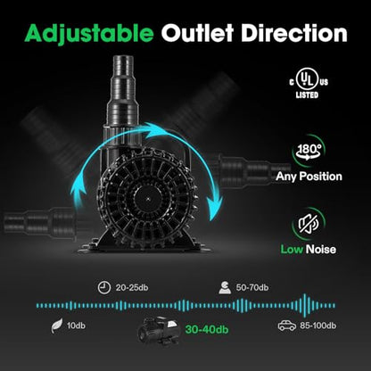 VIVOSUN 3000 GPH Submersible Water Pump with Barrier Bag, 150W Pond Pump, Ultra Quiet Aquarium Pump with 18FT. Lift Height for Pond, Waterfall, Fish Tank, Statuary, Hydroponic - color: Black Round, size: 13"×7"-3000 with Barrier Bag
