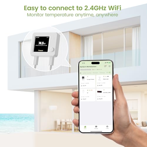 WiFi Refrigerator Thermometer 2 Pack, Freezer Alarm with App & Email Alerts, 2 Years Data Export, Smart Temperature Sensors for Home, Fish Tanks & Hot Tubs (USB Powered, No Battery) - style: White (2-Pack)