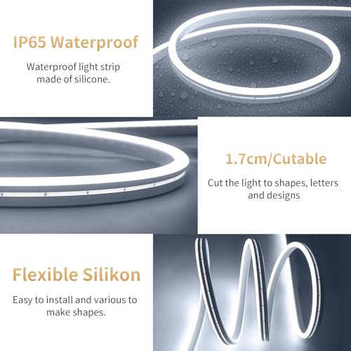 iNextStation USB LED Neon Lights Strip White, 6.6ft 5V Neon Rope Lights Waterproof Flexible Dimmable LED Neon Tape Lights for TV Backlight, Bedroom, Cabinet, Kitchen, DIY Lighting