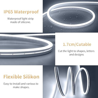 iNextStation USB LED Neon Lights Strip White, 6.6ft 5V Neon Rope Lights Waterproof Flexible Dimmable LED Neon Tape Lights for TV Backlight, Bedroom, Cabinet, Kitchen, DIY Lighting