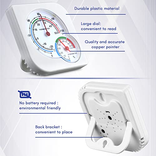 Kathfly 6 Pcs Indoor Thermometer and Humidity Gauge Indoor Mini Thermometer Hygrometer Temperature Humidity Meter Temperature and Monitor with Pointers for Home, Kitchen, Planting Room (White,Black) - size: White,Black