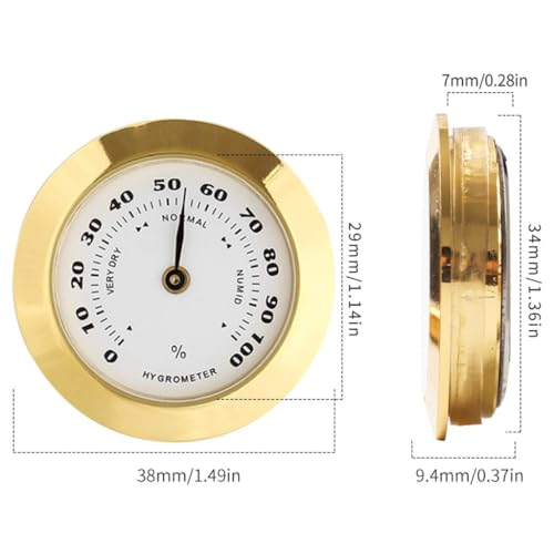 Golden Upgraded Hygrometer Humidity Meter Mini 38mm Round Glass Analog Hygrometers Suitable for Humidors Guitar Violin,Thermometer Hygrometers for Weather Hygrometer with Probe