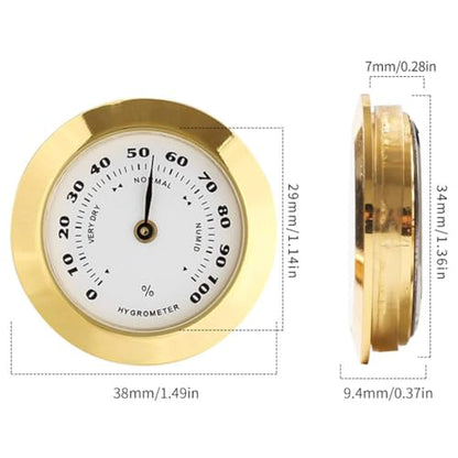 Golden Upgraded Hygrometer Humidity Meter Mini 38mm Round Glass Analog Hygrometers Suitable for Humidors Guitar Violin,Thermometer Hygrometers for Weather Hygrometer with Probe
