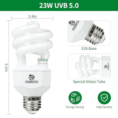 UVA UVB Reptile Light 23W 5.0,Tropical & Sub-Tropical Terrarium Compact Fluorescent Lamp,UVB Reptile Light Bulb for Snake,Chameleons,Iguanas,Turtles - size: 5.0-23