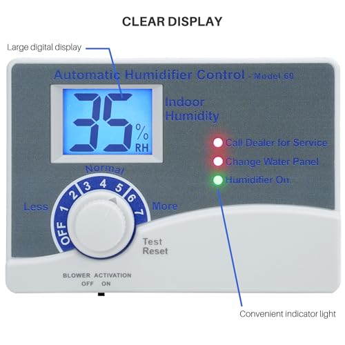 60 Whole House Humidifier Control Humidistat with Outdoor Temperature Sensor, Compatible with 400, 500, 600, 700, Automatic Digital Whole House Humidifiers, 24VAC
