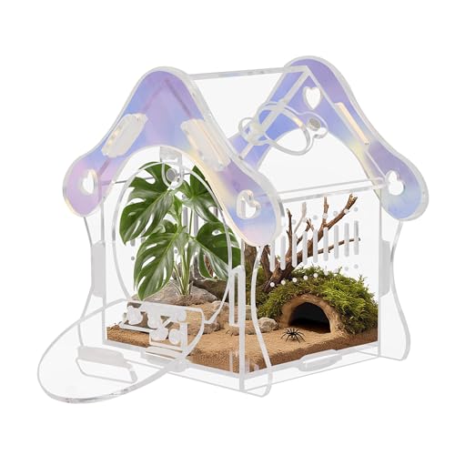 Mushroom Jumping Spider Enclosure Kit, 3mm Acrylic Habitat Tank with Magnetic Feeding Door & Lock, No-Tool Assembly for Jumping Spiders, Mantis, Small Tarantulas
