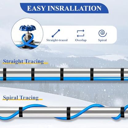24Ft 120V Heat Cable for Pipes Freeze Protection,Self-Regulating Heating Tape for Water Pipes on Metal and Plastic Pipes, Frost Protection for RV, Drain, Sewer,Keeps Water Flowing at -40°F - style: 24ft