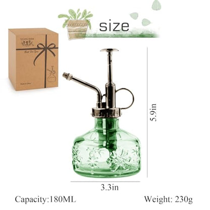 XXXFLOWER Glass Plant Mister Spray Bottle for Indoor Plant Spritzer Succulent Watering Bottle - color: Green
