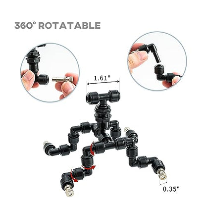 VEXPLO Reptile Mister Nozzles 360 Degree Adjustable Reptile Fogger Mist Sprinkler, Four-Head Black Misting Spray Nozzles for Aquarium Rainforest - size: Four Head