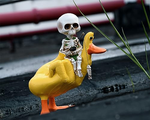 DS. DISTINCTIVE STYLE Style Fishing Skeleton Statue 4.5 Inch Mini Skull Figurines Halloween Gothic Decor Resin Cute Skull Fisher Sculpture for Outdoor Garden Pond Fountain Poolside