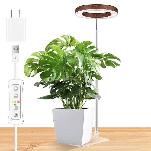 yadoker Plant Grow Light, LED Growing Light with Base Full Spectrum for Indoor Plants,Height Adjustable, Automatic Timer, 5V Low Safe Voltage,Idea for Small Plant Light - color: 3.4 inch Walnut Grain with Base, size: 1 Pack
