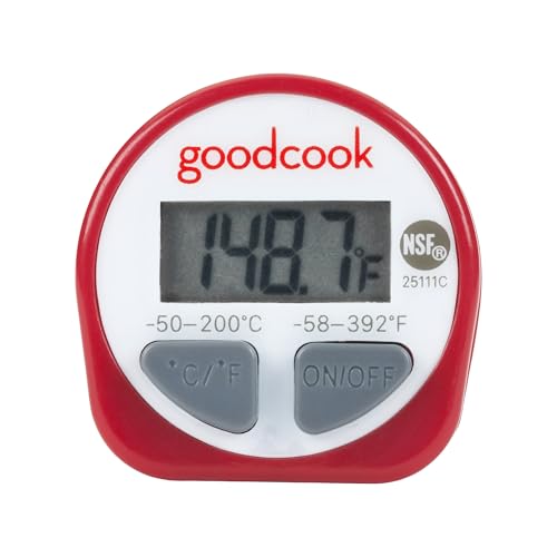 GoodCook Everyday Digital Food Thermometer Instant Read with Stainless Steel Probe, Fahrenheit & Celsius Display & Includes Storage Sleeve, Red - style: Digital Meat Thermometer