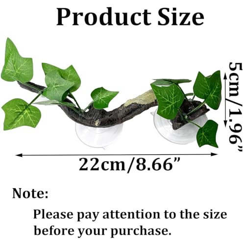 PINVNBY Reptile Corner Branch Resin Climb Tree Branch Decor with Leaves Terrarium Plant Decoration with Suction Cup Gecko Plant Ornament for Amphibian Lizard Snake Climbing (1 Pcs)