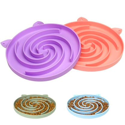 Bifeaw Slow Feeder Cat Bowl, Easy to Clean Silicone Bowl, Ideal for Dry and Wet Food (Purple and Pink) - color: Purple and Pink