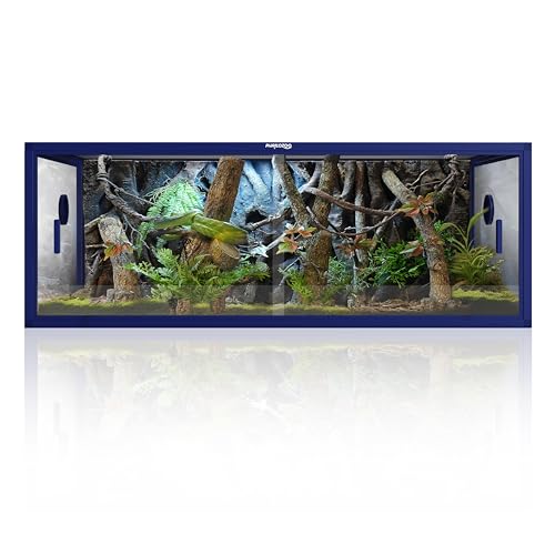 Phailozoo Stackable Reptile Enclosure, 85 Gallon Reptile Tank for Bearded Dragon, Snake, Ball Python, Colorful Aluminum Frame & Front Opening Tempered Glass Door with Handles for Easy Maintenance - color: Dart Blue, size: 85 Gallon