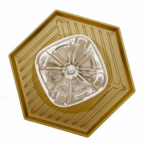 GLOGLOW Reptile Water Dispenser Automatic Gravity Feeder Tank Hex Anti Slip Tray, Low Level No Spill Design for Bearded Dragon Turtle Snake, Self Refilling Terrarium Bowl (Earthy Yellow) - color: Earthy Yellow