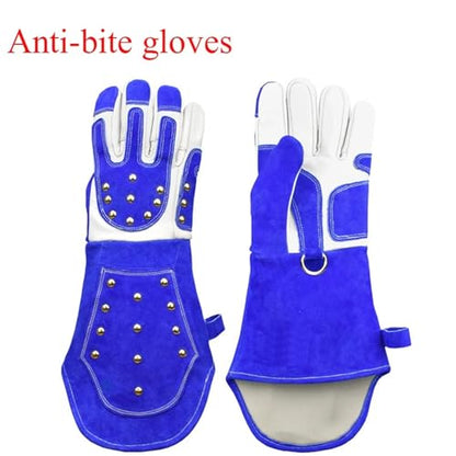 Anti-Bite Safety Gloves - Ultra Long Leather Splicing Thick Gloves For Catching Dog, Cat, Reptile & Animal Grasping Protective Use(X-Large)