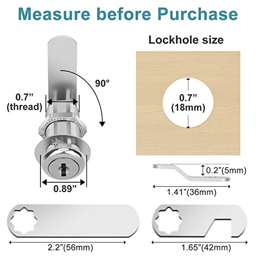 Cam Locks Cabinet Locks Keyed Alike, 1-3/8'' (Length) Cylinder Fits on 1-1/8'' Max Panel Thickness, Secure Files Drawers RV Storage Locks Replacement Set, Zinc Alloy (1-3/8 Inch 2Pcs) - size: 1-3/8 Inch 2Pcs