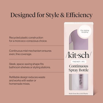 Kitsch Continuous Spray Bottle for Hair – Fine Mist Water Mister & Water Spray Bottle – Recycled Hair Spray Bottle – Spray Bottles for Cleaning, Styling, Plants & More – Sheer Violet, 150ml - color: Sheer Violet
