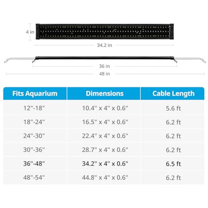 NICREW ClassicLED Plus LED Aquarium Light with Timer, 27 Watts, for 36 to 48 Inch Fish Tank Light, Daylight and Moonlight Cycle - size: 36 - 48 in