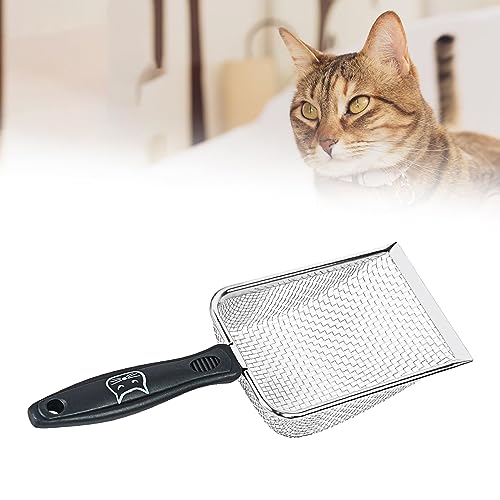 Cat Litter Scooper Reptile Sand Scoop Stainless Steel Cleaner Portable Cat Litter Sifter Scoop for Instant Cleaning Aquarium, 2.8mm mesh