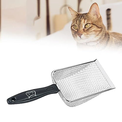 Cat Litter Scooper Reptile Sand Scoop Stainless Steel Cleaner Portable Cat Litter Sifter Scoop for Instant Cleaning Aquarium, 2.8mm mesh