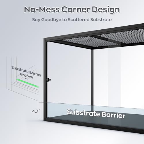 BORISI 120 Gallon Bearded Dragon Tank, 48" x 24" x 24" Reptile Enclosure with Sliding Doors Top Screen Ventilation, Front Opening Reptile Terrarium Tank for Easy Maintenance, Black