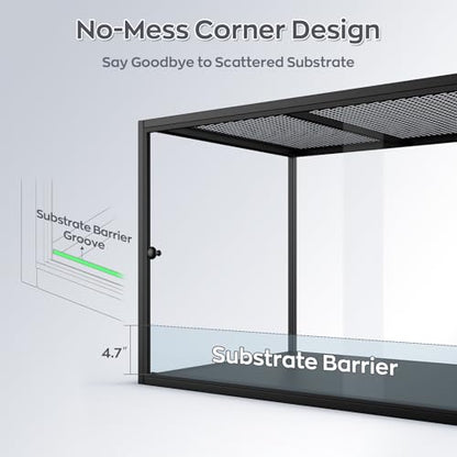 BORISI 120 Gallon Bearded Dragon Tank, 48" x 24" x 24" Reptile Enclosure with Sliding Doors Top Screen Ventilation, Front Opening Reptile Terrarium Tank for Easy Maintenance, Black