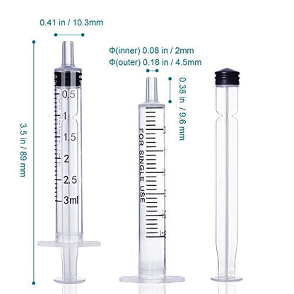 3ml Syringe Without Needle - 3 ml Small Plastic Syringes Sterile Individually Packed with Cap for Lab Medicine Student Measuring Liquid and Pet Dog Cat Baby Feeding Oral Colostrum ( 60 Pack 3cc /ml )