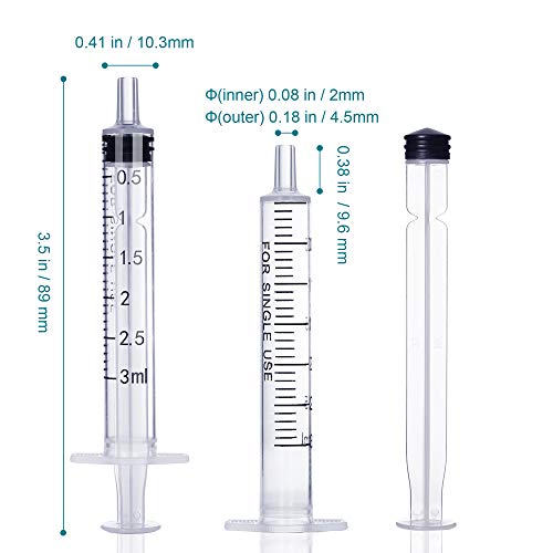 3ml Plastic Syringe Without Needle for Liquid - Measuring Syringes with Caps , Separate Sterile Packaging , Pet Medicine Small Syringe for Cats and Dog - 3 ml 5Pack
