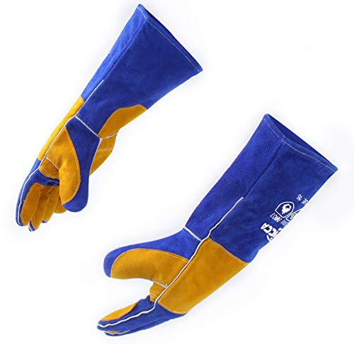RAPICCA Welding Gloves for Men, 932°F Fireproof Leather, 16 in Blue | For Stick, MIG & Flux-Core Welding, Welders & Blacksmiths, Fireplace, Fire Pit, Wood Stove, Dry Ice, Oven - color: Blue(length 16in)