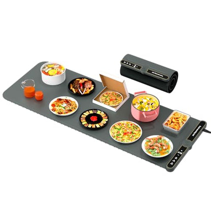 Extra Large Warming Mat for Food XXL:40”X15” Electronic Food Warmers for Parties Buffet Silicone Warming Tray 6-Level Timer 9-Level Temp18H Auto-Off 8Sec Fast Heating Roll Up Portable Grey - size: Grey-XXL 15*40in