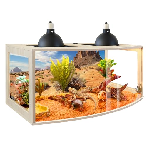 PROLEE Bearded Dragon Tank, Curved Reptile Enclosure with 3-Side Clear Acrylic Panels, Spacious Lizard Tank with Metal Mesh Top and Lockable Door for Reptile Habitat (Oak, 40" Length,60 Gallons) - color: Oak, size: 40"Length,60 Gallons