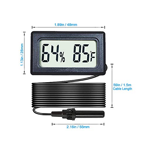 2-Pack Mini Digital Hygrometer Thermometer Gauge with Probe LCD Display Temperature Fahrenheit Humidity Meter for Incubator Reptile Plant Terrarium Sealed Containers Guitar Case