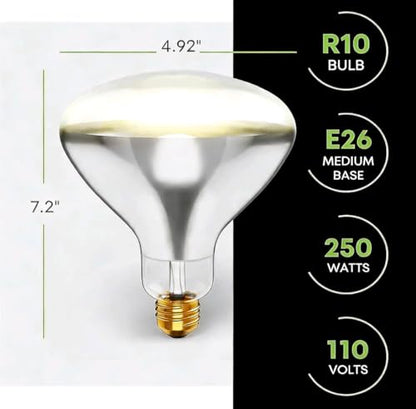 250W R40 Infrared Heat Lamp Bulb, 2-Pack, E26 Base, Clear Brooder Bulb for Bathroom Shower, Pet Reptile Chicken Coop Heating, Sauna & Salon, 110V, 6000 Hours
