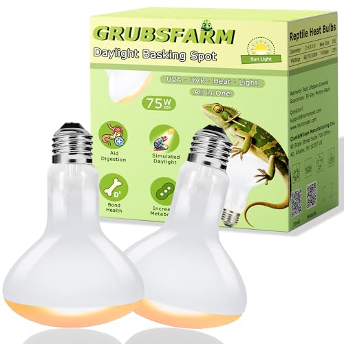 75W UVA Reptile Heat Lamp Bulbs, Basking Spot Light for Bearded Dragon, Lizard, Tortoise, Chicks & Amphibians – Simulated Sunlight, Daylight Bulb for Aquariums & Tanks | 2 Pack, 2.5 Inch - color: Yellow Sunlight, size: 75W-2.5in