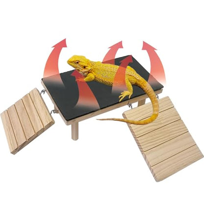Bearded Dragon Basking Platform with Climbing Ramp,Leopard Gecko Basking Platform with Slate Stone,Reptile Basking Rock Hide Cave Climbing Accessories for Turtle,Snake,Lizard(9.8×5.9×3.9IN) - size: S - 9.8"D x 5.9"W x 4.7"H