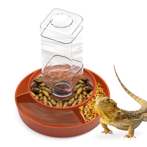 2 in 1 Reptile Food Feeders Bowl Water Bottle, Automatic Water Dispenser Reptile Feeder Kit for Amphibian Lizard Bearded Dragon Snake Feeding (Orange) - color: Orange