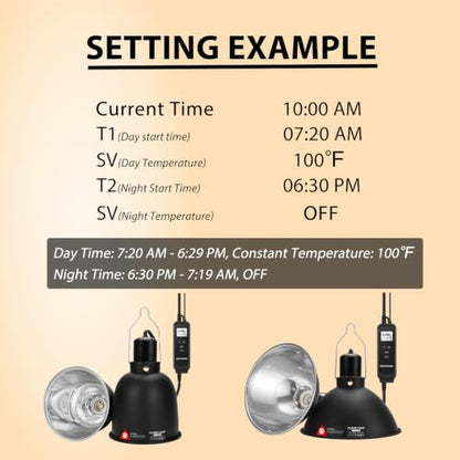 REPTITRIP 5.5" Reptile Heat Lamp Fixture with PID Dimming Thermostat, Independent Day Night Temperature Control, MAX 100W (Bulb Not Included) - size: 5.5 INCH