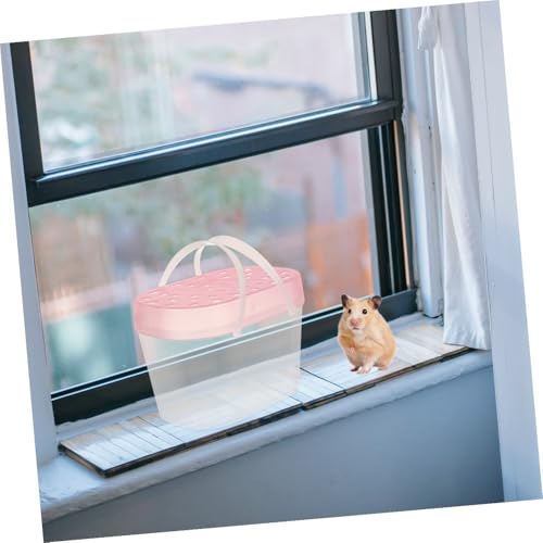 Beaupretty 2pcs Small Pet Carriers for Hamsters and Turtles, Portable Plastic Reptile Cages with Handles, Medium Pink Travel Boxes for Outdoor Use and Small Animal Transport