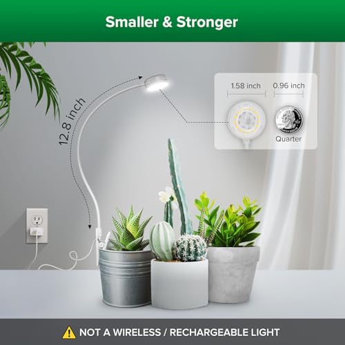 SANSI Grow Lights for Indoor Plants, Pot Clip LED Plant Lights for Indoor Growing, Full Spectrum, Plant Lamp with 4-Level Dimmable, Auto On Off 3 6 12 Hrs Timer for Succulents, Small Plant, White, 5V. - size: 1-Pack