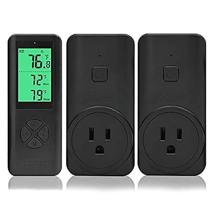 DIGITEN Wireless Temperature Controlled Outlet (With 2 Receivers) Plug-in Thermostat Reptile Temperature Controller Greenhouse Thermostat Built-in Temp Sensor Remote Thermostat Outlet for Space Heater