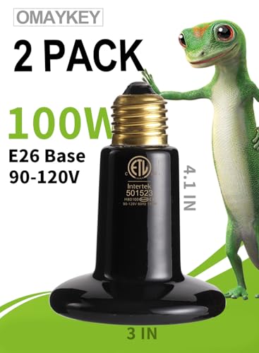 2-Pack 100W Ceramic Heat Lamp with 1-pcs Digital-Thermometer, Infrared Heat Emitter Bulbs for Reptiles, Amphibians, Chicken Brooder Coop Lizard Turtle Snake, No Light No Harm