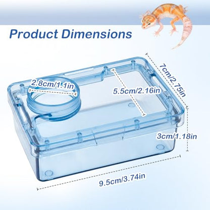 Reptile Anti-Escape Feeder, Transparent Blue Live Food Feeding Dish with Water Bowl, Escape Proof Feeding Container for Lizard Gecko Bearded Dragon Chameleon Spider Hermit Crab