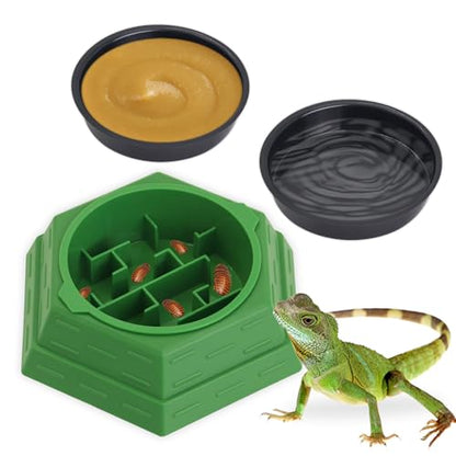 Reptile Feeder Bowl Worm Dish Anti-Escape Food Dish Bowl with 2PCS Feeding Box, Food Water Feeder for Crested Gecko Lizard Chameleon Pets, Reptile Terrarium Tank Accessories (S) - size: S