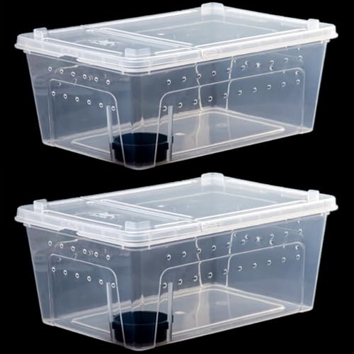 Critter Keeper 2-Pack, Cricket Cage & Reptile Feeding Box 12.59"x8.66"x5.9" Transparent Portable Plastic Snake Habitat Escape-Proof Ventilated Design for Gecko, Tarantula, Scorpion, Spider, Frog